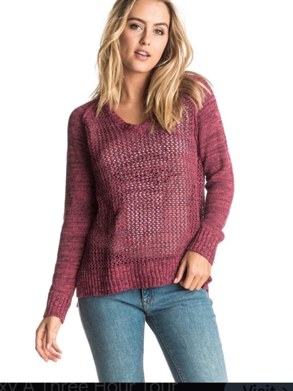 Roxy A Three Hour Tour Wine Knit Sweater. Size Medium